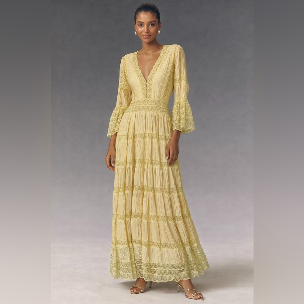 Vintage Mexican Wedding Dress Butter Yellow Pintuck Maxi Small